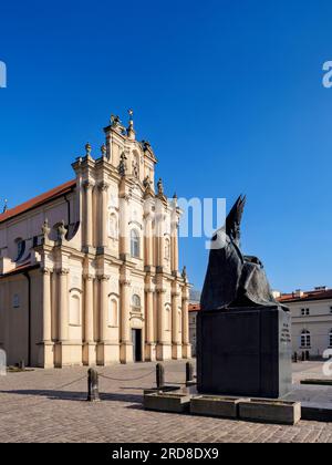 Statue of Wyszynski and Roman Catholic Church of the Visitants, Krakowskie Przedmiescie, Warsaw, Masovian Voivodeship, Poland, Europe Stock Photo