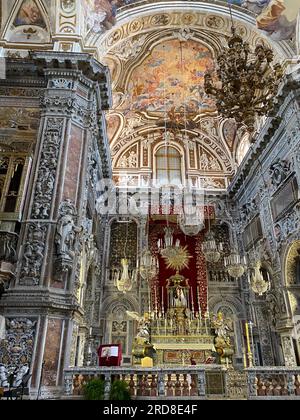 Baroque fresco depicting 'The Soul in glory rises to Heaven' by Antonio and Paolo Filocamo in the interior of Santa Caterina in Palermo Sicily Italy. Stock Photo