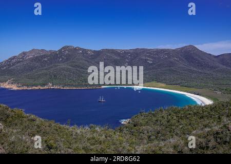 Wooden ship Wineglass Bay Freyciner Peninsular Tasmania Australia Stock Photo