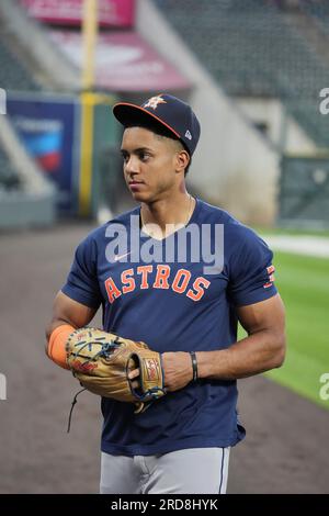 July 18 2023 Houston shortstop Jeremy Pena (3) before the game with Houston Astros and Colorado Rockies held at Coors Field in Denver Co. David Seelig/Cal Sport Medi(Credit Image: © David Seelig/Cal Sport Media/Cal Sport Media) (Credit Image: © David Seelig/Cal Sport Media/Cal Sport Media) Stock Photo