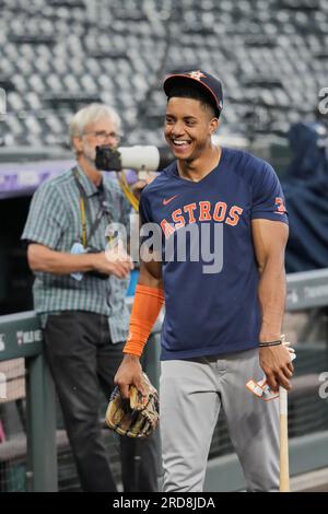 July 18 2023 Houston shortstop Jeremy Pena (3) before the game with Houston Astros and Colorado Rockies held at Coors Field in Denver Co. David Seelig/Cal Sport Medi Stock Photo