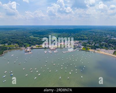 Hingham Harbor aerial view including historic waterfront village and ...