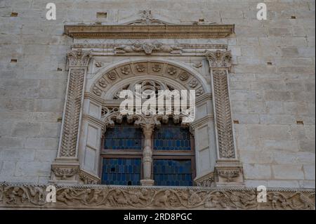 Church and hospital were founded in 1320 by the lay brotherhood of the Compenitenti. The construction was superimposed on some sacred pre-existences, Stock Photo