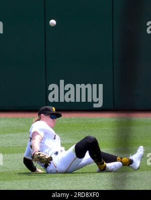 Cleveland Guardians' Josh Bell, center, watches his solo home run as  Pittsburgh Pirates relief pitcher Ryan Borucki, left, reacts during the  eighth inning of a baseball game in Pittsburgh, Wednesday, July 19