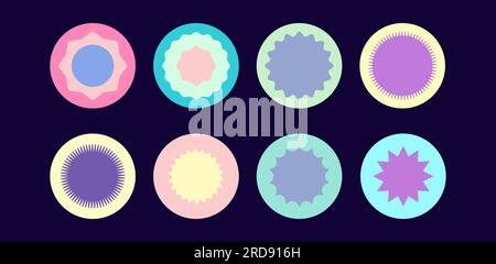 Pastel colored retro shapes. Set of circle stickers. Retro star shapes. Applicable for 90s design or award certificate design. Vector illustration Stock Vector