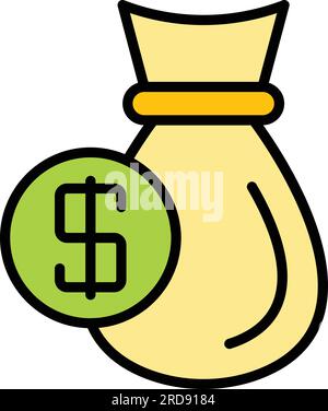 Money bag icon outline vector. Dollar cash. Bank sack color flat Stock Vector