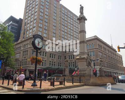 Soldiers and Sailors Memorial at Penn Square in Lancaster, Pennsylvania, June 5, 2023, © Katharine Andriotis Stock Photo