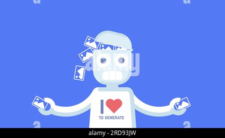 Funny AI learning illustration. Robot illustration. Stock Vector