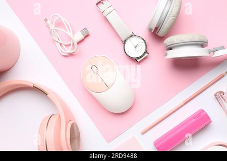 Composition with different gadgets on white background Stock Photo
