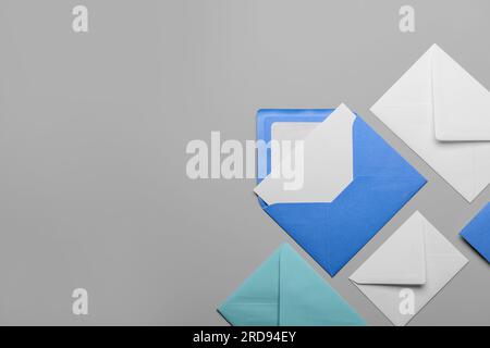 Composition with different envelopes on white background Stock Photo