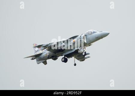 McDonnell Douglas EAV-8B Harrier II of the Spanish Navy performs at the Royal International Air Tattoo Fairford 2023 Stock Photo