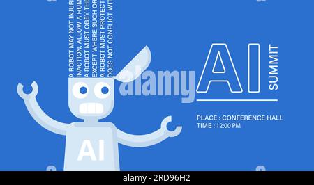 Funny AI learning illustration. Robot illustration. Stock Vector