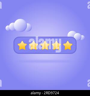 five star review. product review or feedback concept. vector 3d illustration on purple background. Stock Vector