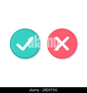 Checkmarks and wrong marks, checkmarks and crosses, accepted, rejected, approved, rejected, correct, incorrect, correct, false - green and red color v Stock Vector