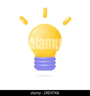 3D glowing light bulb icon in a minimalistic cartoon style. the concept of a new idea, business or found solution to a problem. vector illustration is Stock Vector