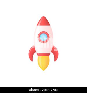 3d rocket or spaceship icon in cartoon style. startup or business start concept. vector minimalistic illustration isolated on white background. Stock Vector