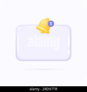 3d bell icon on blank board mockup. yellow bell notification page. concept of planning, business, schedule, tasks. vector illustration isolated on whi Stock Vector