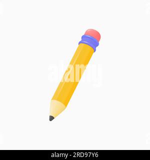 3d yellow pencil with a pink eraser in a realistic style. voluminous pencil for drawing and writing. creativity concept. vector illustration isolated Stock Vector