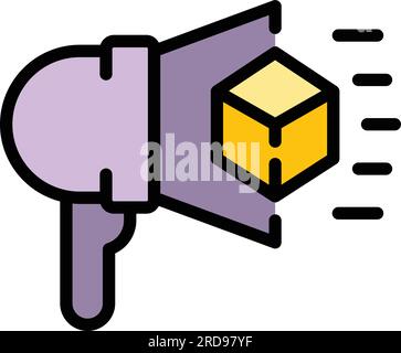 Megaphone pub product icon outline vector. Modern purchase. Advertiser brand color flat Stock Vector