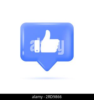glossy 3d notification icon like or thumbs up. icon for social networks or apps. vector illustration isolated on white background. Stock Vector