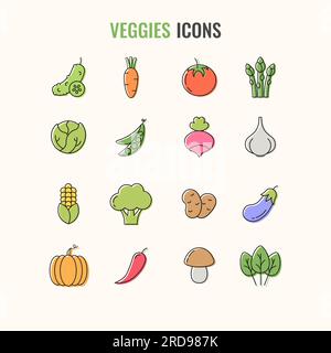 Vegetable icons in thin line style. vector illustration isolated on white background. Stock Vector