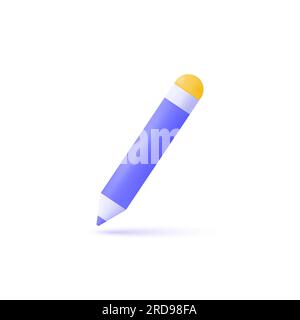 3d pencil icon in minimalistic cartoon style. subject for writing or drawing. vector illustration isolated on white background. Stock Vector