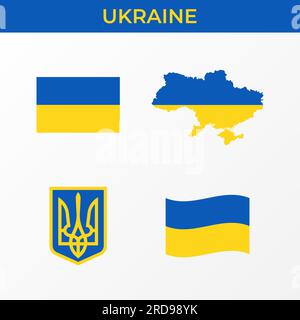template of ukrainian flag, territory and coat of arms. vector illustration for project design, banners, posters, placards and clothes. Stock Vector