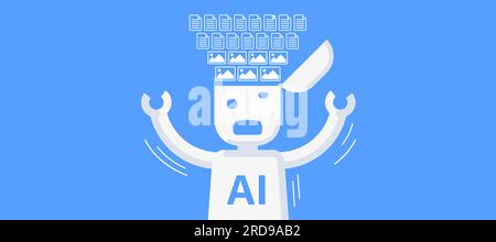 Funny AI learning illustration. Robot illustration. Stock Vector