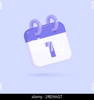 3d calendar icon in realistic style. cute, shiny calendar. vector illustration isolated on purple background. Stock Vector