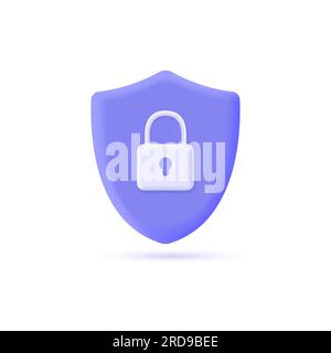 3d shield icon with a lock in a minimalistic style. privacy or security protection concept. vector illustration isolated on white background Stock Vector