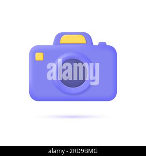 3d photo camera icon in minimalistic cartoon style. vector illustration isolated on white background Stock Vector