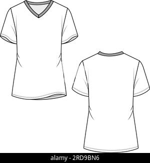 Vector woman round neck t-shirt sketch, summer short sleeved blouse with  gathering fashion CAD, drawing, technical sketch, flat, template. Jersey or  Stock Vector Image & Art - Alamy