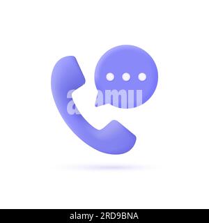 3d retro telephone receiver and speech bubble icon with three dots inside. the concept of a conversation, technical support, help or communication. ve Stock Vector