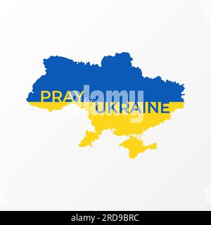 Pray for Ukraine concept illustration with national flag and map. Pray for peace Stop the war against Ukraine Stock Vector