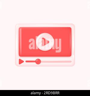 3d video player template with play button. the concept of watching a video or live broadcast. vector illustration isolated on white background. Stock Vector