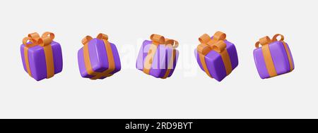 3d set of gift boxes in different position, realistic cartoon style surprise box. element for decoration. vector illustration isolated on white backgr Stock Vector