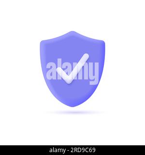 3d shield icon with checkmark in minimalistic style. security guarantee concept. vector illustration isolated on white background. Stock Vector