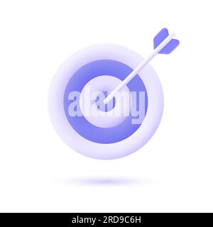 3d target icon in the center of which the arrow hit. the concept of achieving a goal in life or business. vector 3d illustration in cartoon minimalist Stock Vector