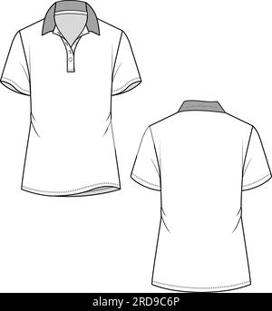 Women Regular Slim fit  Polo t-shirt top short sleeve technical  flat sketch drawing vector design Stock Vector