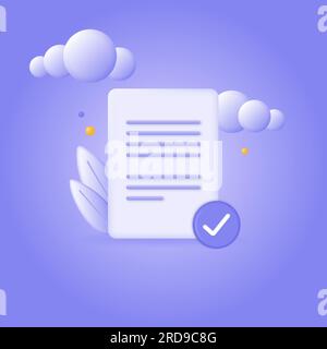 3d icon of paper documents with a check mark. Confirmed or approved document. Business icon. 3d vector illustration. Stock Vector