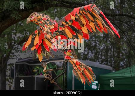 Cardboard eagle art installation, Vancouver Folk Music Festival, Jericho Park, Vancouver, British Columbia, Canada Stock Photo