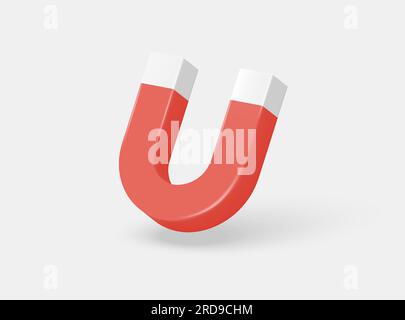 3d red magnet for attraction on a white background. magnet concept for business investment, income and financial savings, money making. 3D render of v Stock Vector