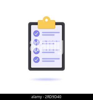 checklist 3d with check marks. the concept of a completed task, work plan, test or exam. vector illustration isolated on white background. Stock Vector
