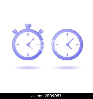 3d stopwatch and clock icon. Volumetric vector illustration isolated on a white background. Stock Vector