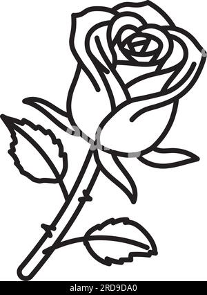 Rose blossom vector line icon for Red Rose Day on June 12 Stock Vector