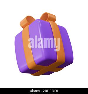 3d purple shiny gift box in realistic cartoon style. the concept of a gift or surprise for a birthday, new year, christmas or holiday. vector illustra Stock Vector