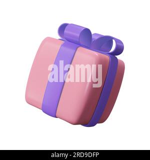 3d pink shiny gift box in realistic cartoon style. the concept of a gift or surprise for a birthday, new year, christmas or holiday. vector illustrati Stock Vector
