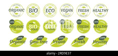 Eco, bio, organic and natural products sticker, label, badge and logo.Ecology icon. Logo template with green leaves for organic and eco friendly produ Stock Vector