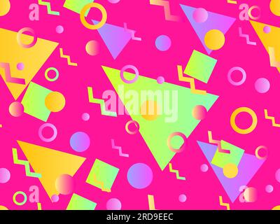 Memphis seamless pattern with geometric gradient shapes. Colorful geometric pattern in 80s style. Triangle, circle and zigzag. Design for banners, pro Stock Vector