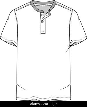 Men Casual Henley t-shirt short sleeve technical flat sketches design vector Stock Vector